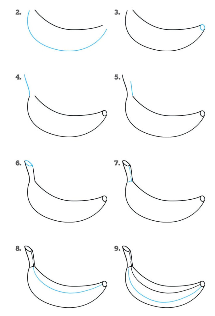 Як намалювати банан - малюємо олівцем поетапно банани